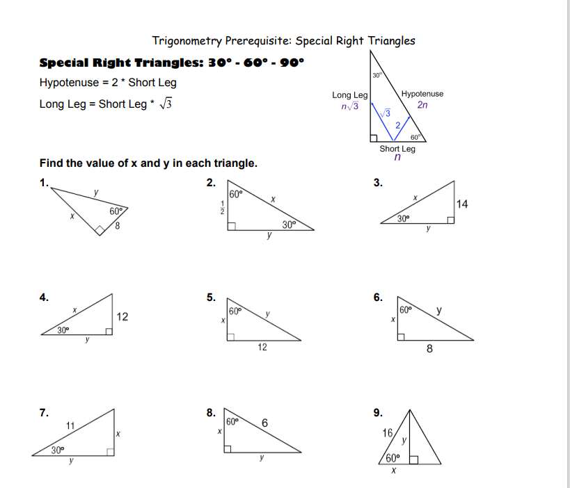 Trigonometry Prerequisite Special Right Tria Solvely