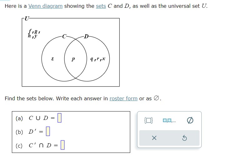 Here is a Venn diagram showing the sets C and Solvely