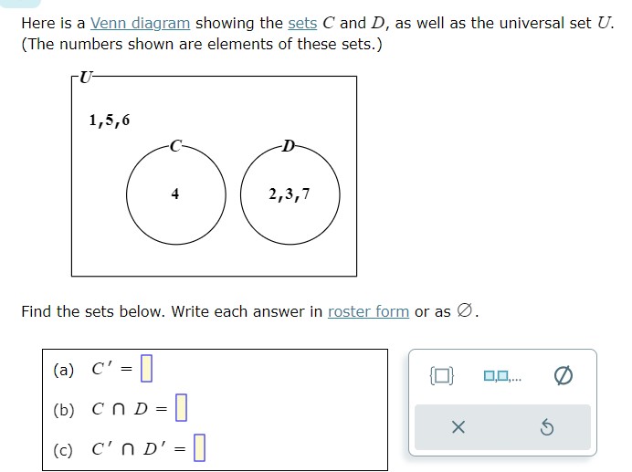 Here is a Venn diagram showing the sets C and Solvely